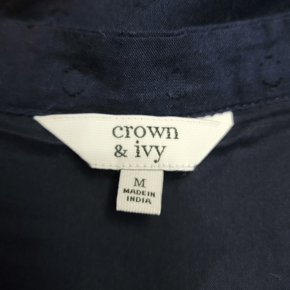 CROWN & Ivy Textured Tunic Blouse Dark Blue Size Medium - Picture 7 of 7